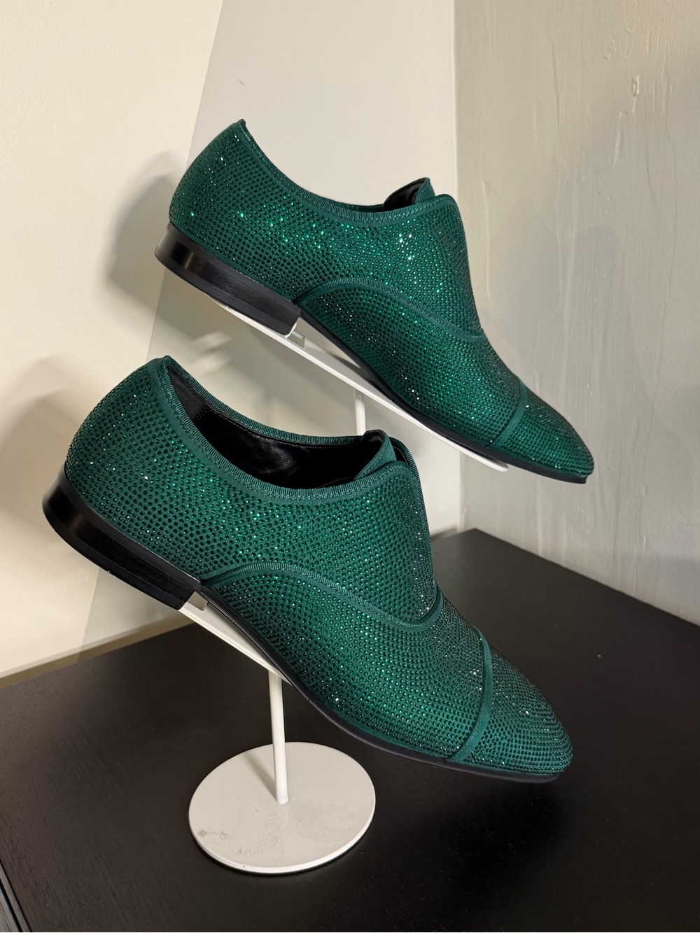 Aldo “BOLIVAR” Emerald Green Crystal-Studded Pointed Oxfords